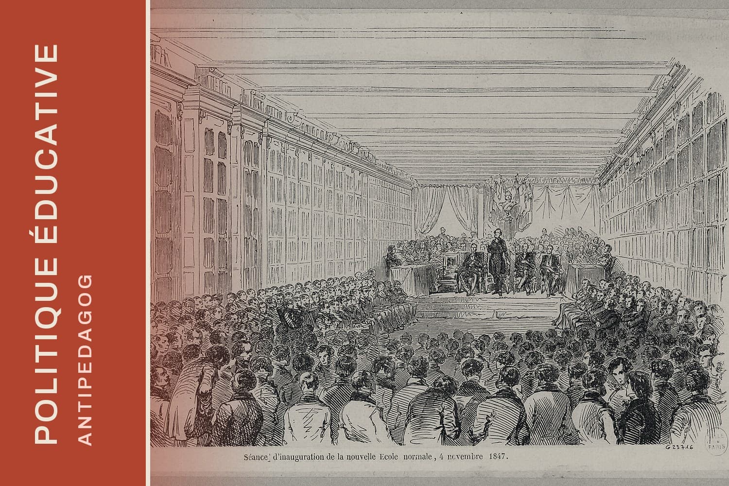 Gravure : Séance d’inauguration de la nouvelle Ecole normale, le 4 novembre 1847 (au verso Une séance de lecture le soir